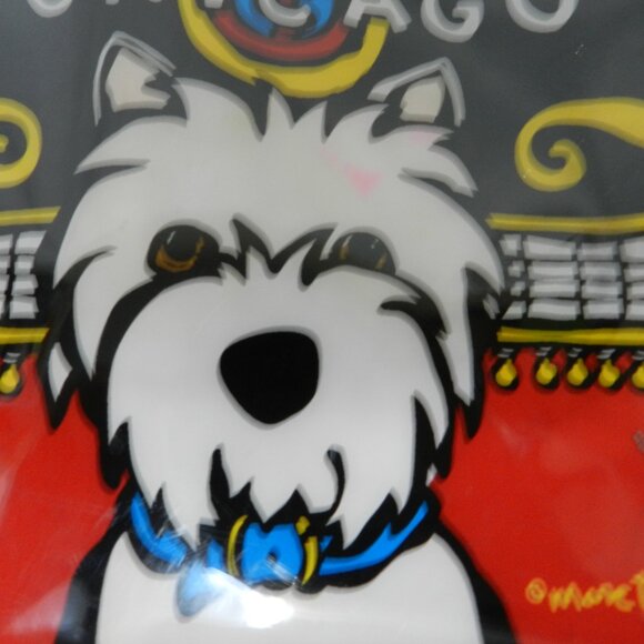 Marc Tetro Westie Chicago dog puppy make up bag pouch coated Canvas zip 8 x 5.5 - Picture 6 of 9